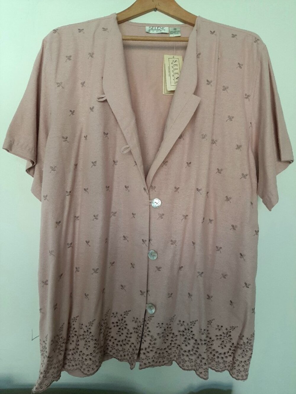Selene rare washable silk eyelet dusty rose mandarin collar boho festival blouse